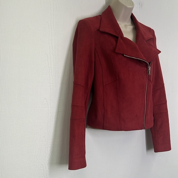 Express - Red Faux Vegan Suede Moto Long Sleeve Lined  Zipper Jacket Size XS - Picture 4 of 13